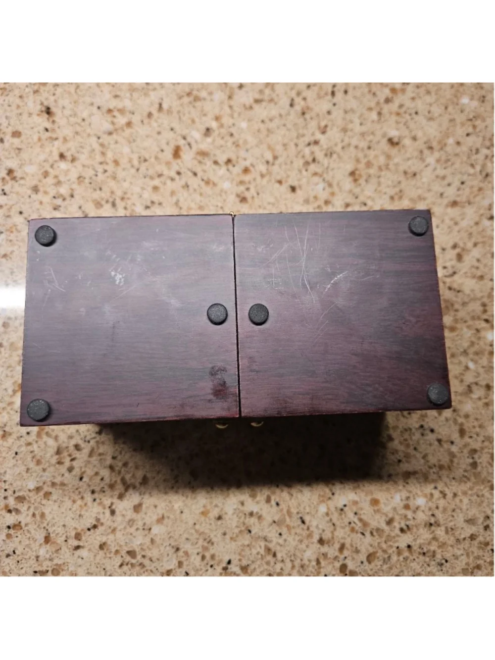 Collectible Korean wood metal inlay jewelry puzzle box